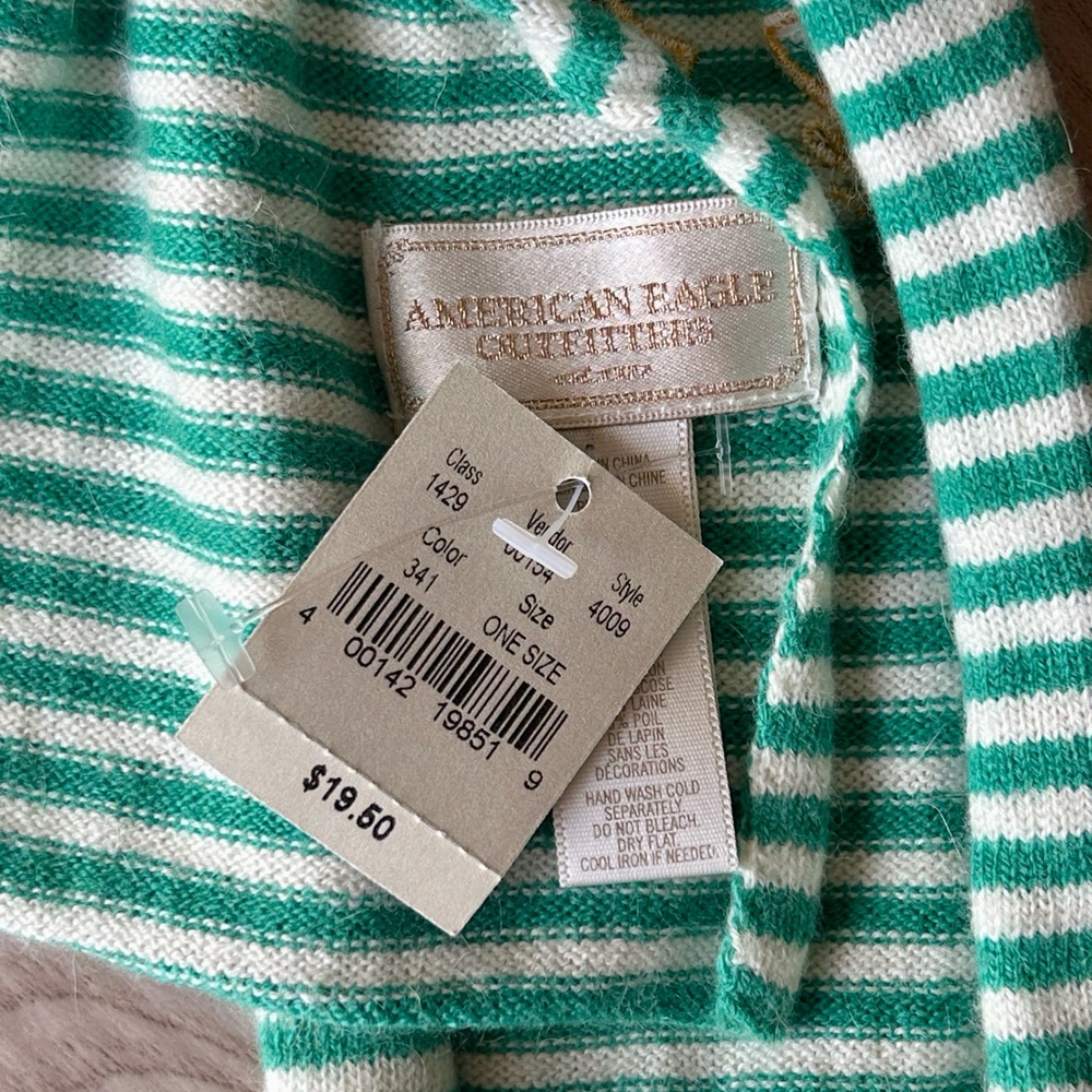 American Eagle Striped Knit Scarf NWT Green White Vintage Nautical - Picture 4 of 4